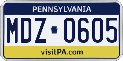 PA license plate MDZ0605