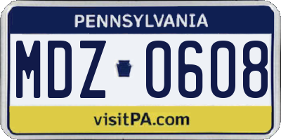 PA license plate MDZ0608