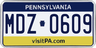 PA license plate MDZ0609