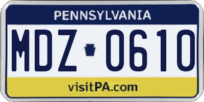 PA license plate MDZ0610