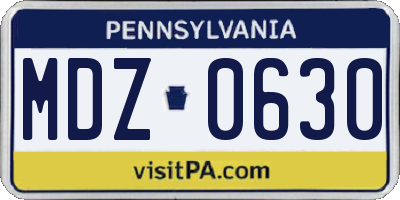 PA license plate MDZ0630