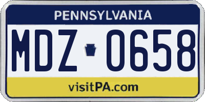 PA license plate MDZ0658
