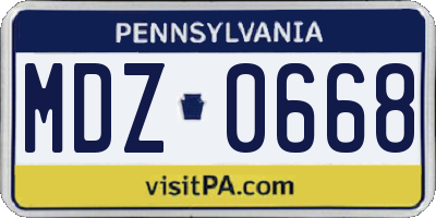 PA license plate MDZ0668