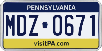 PA license plate MDZ0671