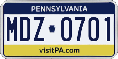PA license plate MDZ0701
