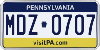PA license plate MDZ0707