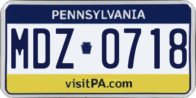 PA license plate MDZ0718