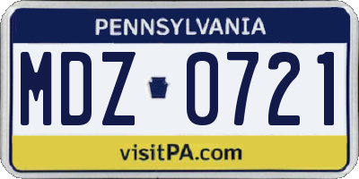 PA license plate MDZ0721