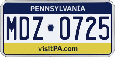 PA license plate MDZ0725