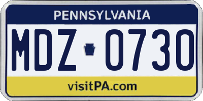 PA license plate MDZ0730