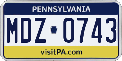 PA license plate MDZ0743