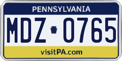 PA license plate MDZ0765