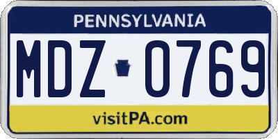 PA license plate MDZ0769