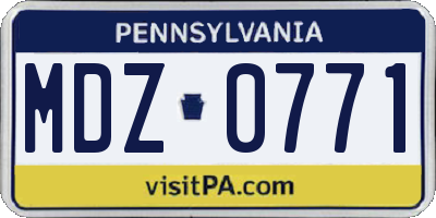 PA license plate MDZ0771