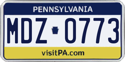 PA license plate MDZ0773