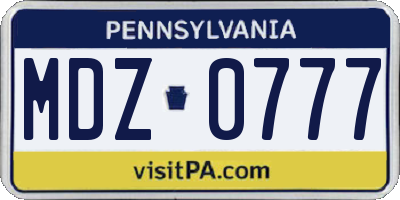 PA license plate MDZ0777