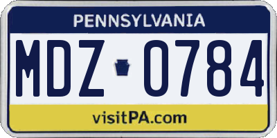 PA license plate MDZ0784