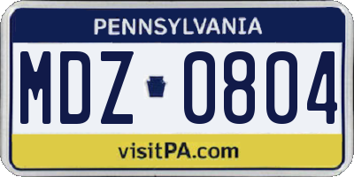 PA license plate MDZ0804