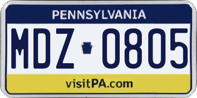 PA license plate MDZ0805