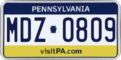 PA license plate MDZ0809