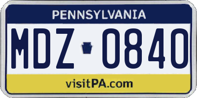 PA license plate MDZ0840
