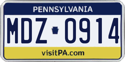PA license plate MDZ0914