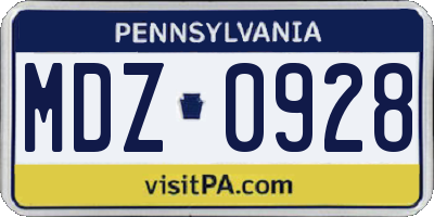 PA license plate MDZ0928
