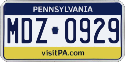 PA license plate MDZ0929