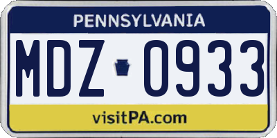 PA license plate MDZ0933