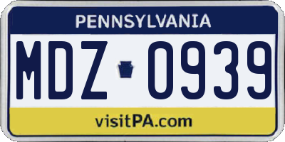 PA license plate MDZ0939