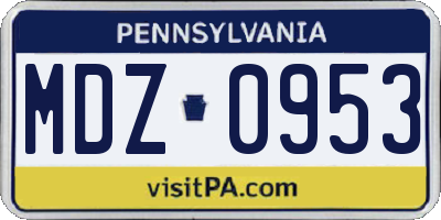 PA license plate MDZ0953