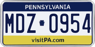 PA license plate MDZ0954