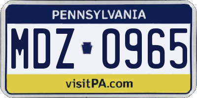 PA license plate MDZ0965
