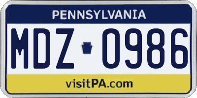 PA license plate MDZ0986