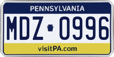 PA license plate MDZ0996