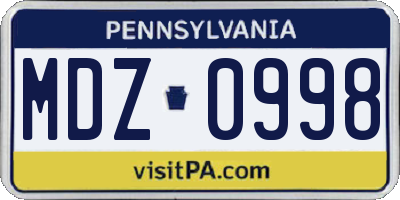 PA license plate MDZ0998