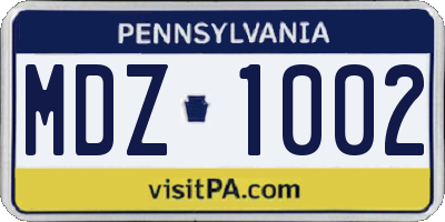 PA license plate MDZ1002