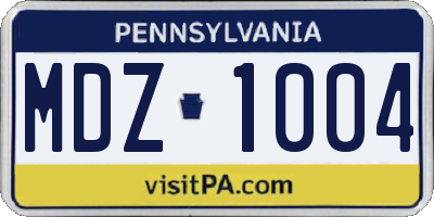 PA license plate MDZ1004
