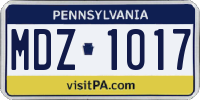 PA license plate MDZ1017