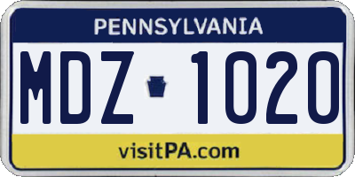 PA license plate MDZ1020