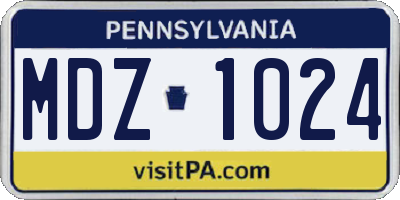 PA license plate MDZ1024