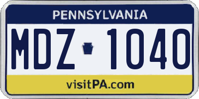 PA license plate MDZ1040