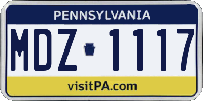 PA license plate MDZ1117