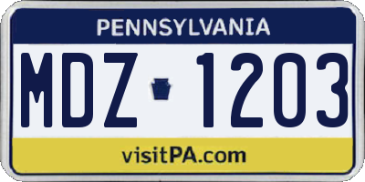 PA license plate MDZ1203