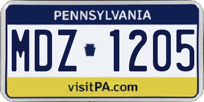 PA license plate MDZ1205