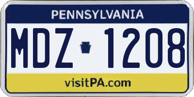 PA license plate MDZ1208