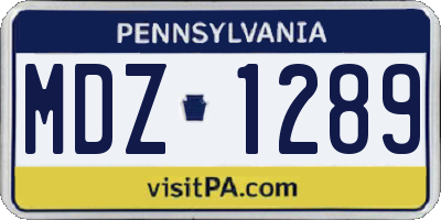PA license plate MDZ1289