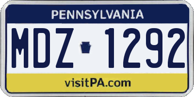PA license plate MDZ1292