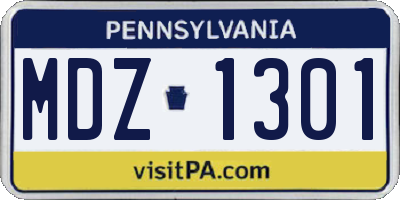 PA license plate MDZ1301