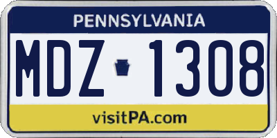 PA license plate MDZ1308